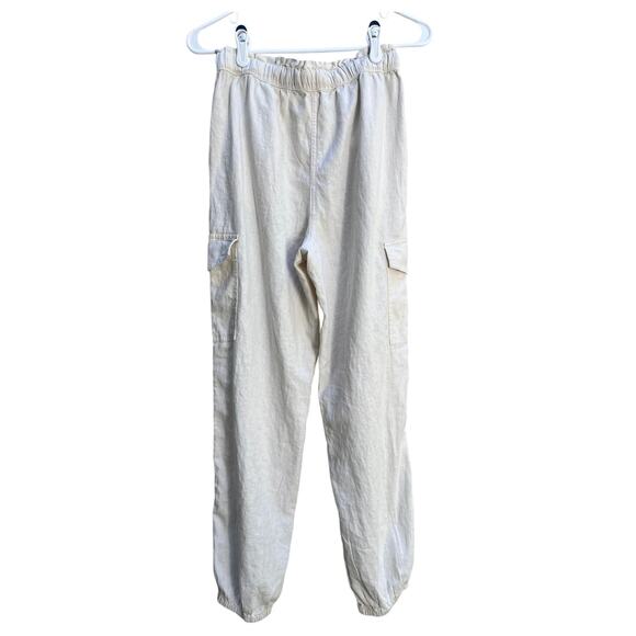 NEW Aerie Elastic Drawstring Pants Cream Linen Blend Cargo Joggers Women's XS22 - Picture 6 of 6